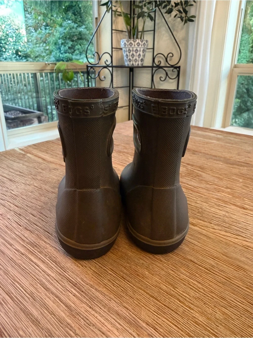 Bogs Kids Olive Rubber Rain Boots with Easy-Grip Handles